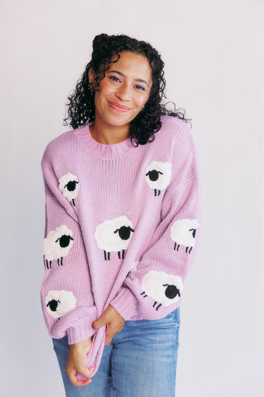 Forever 21 Womens M Pink Sheep Knit Sweater Princess Diana Kidcore Colorful